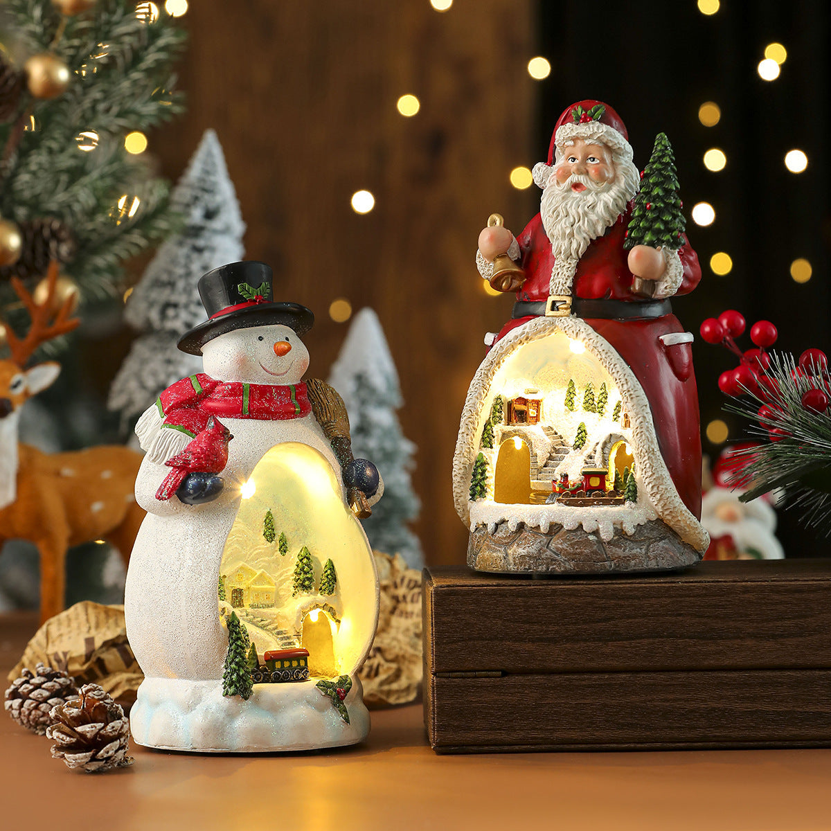 LED Animated Christmas Resin Snow Globe Music Box