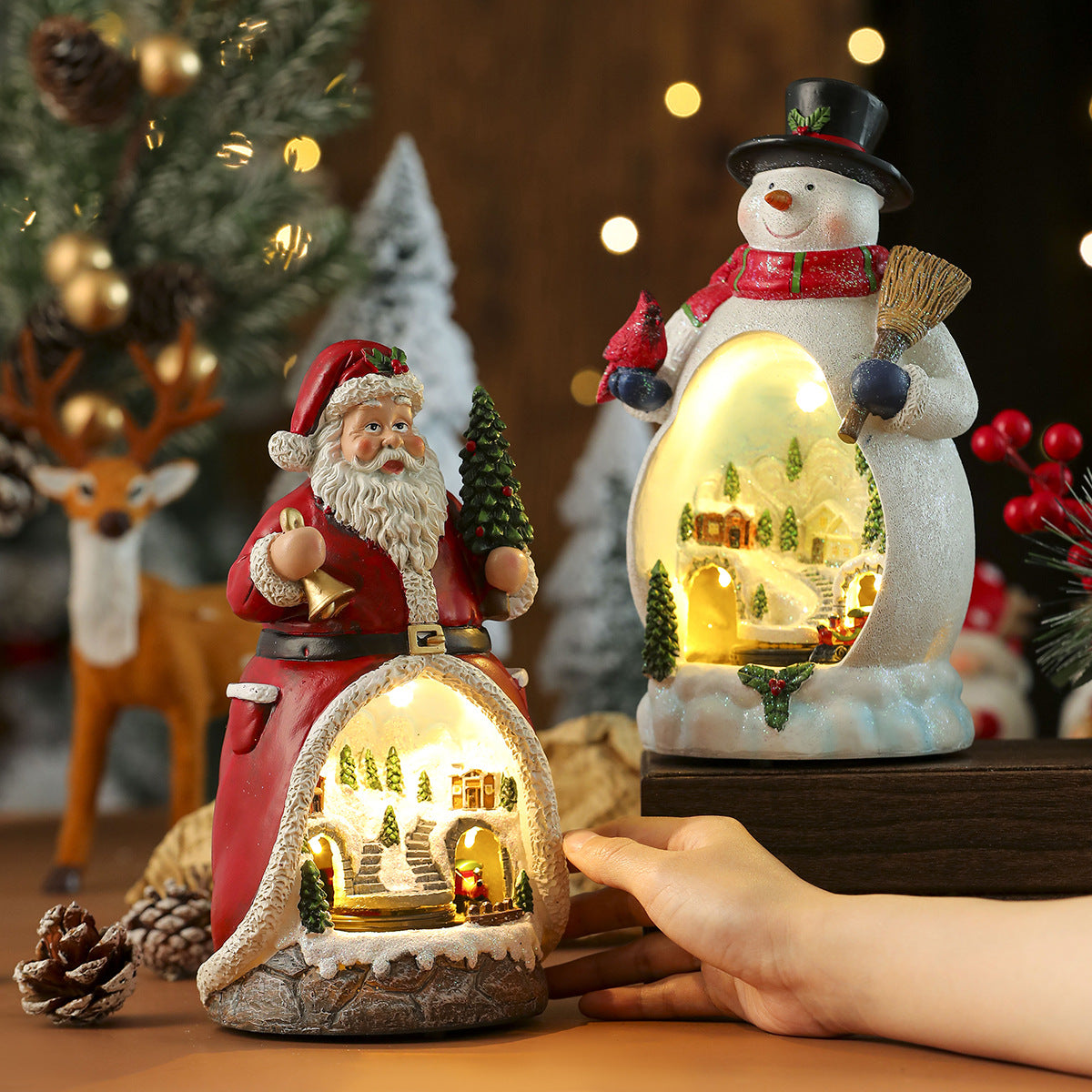 LED Animated Christmas Resin Snow Globe Music Box