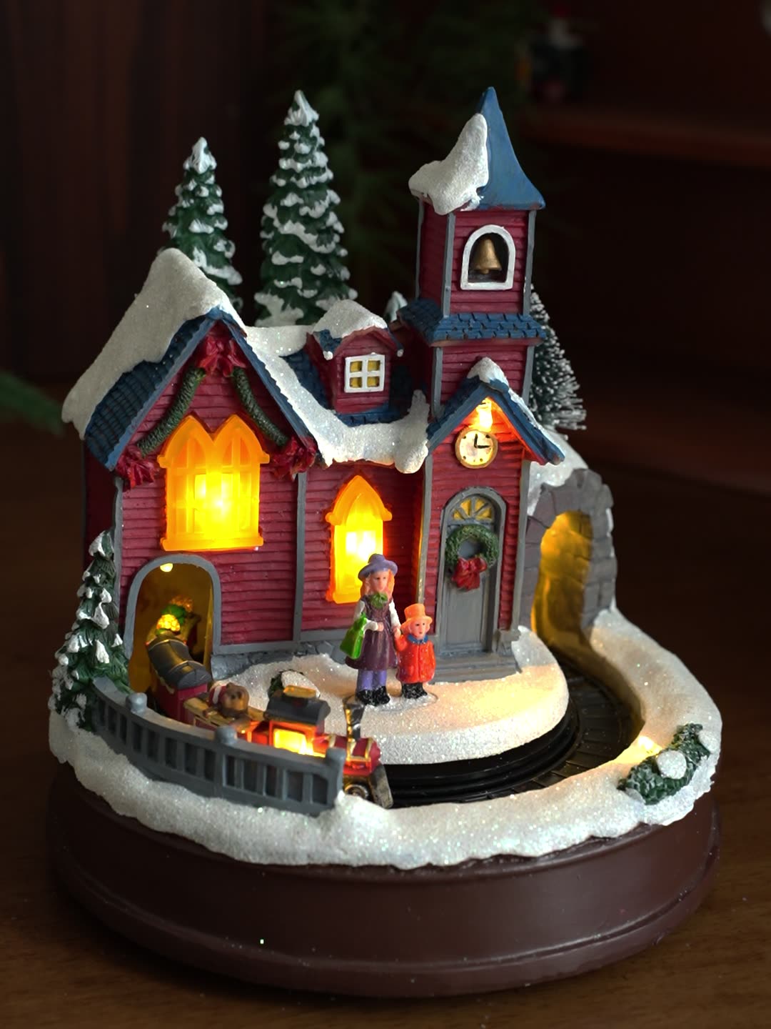 Battery Powered Christmas Village with Rotating Train