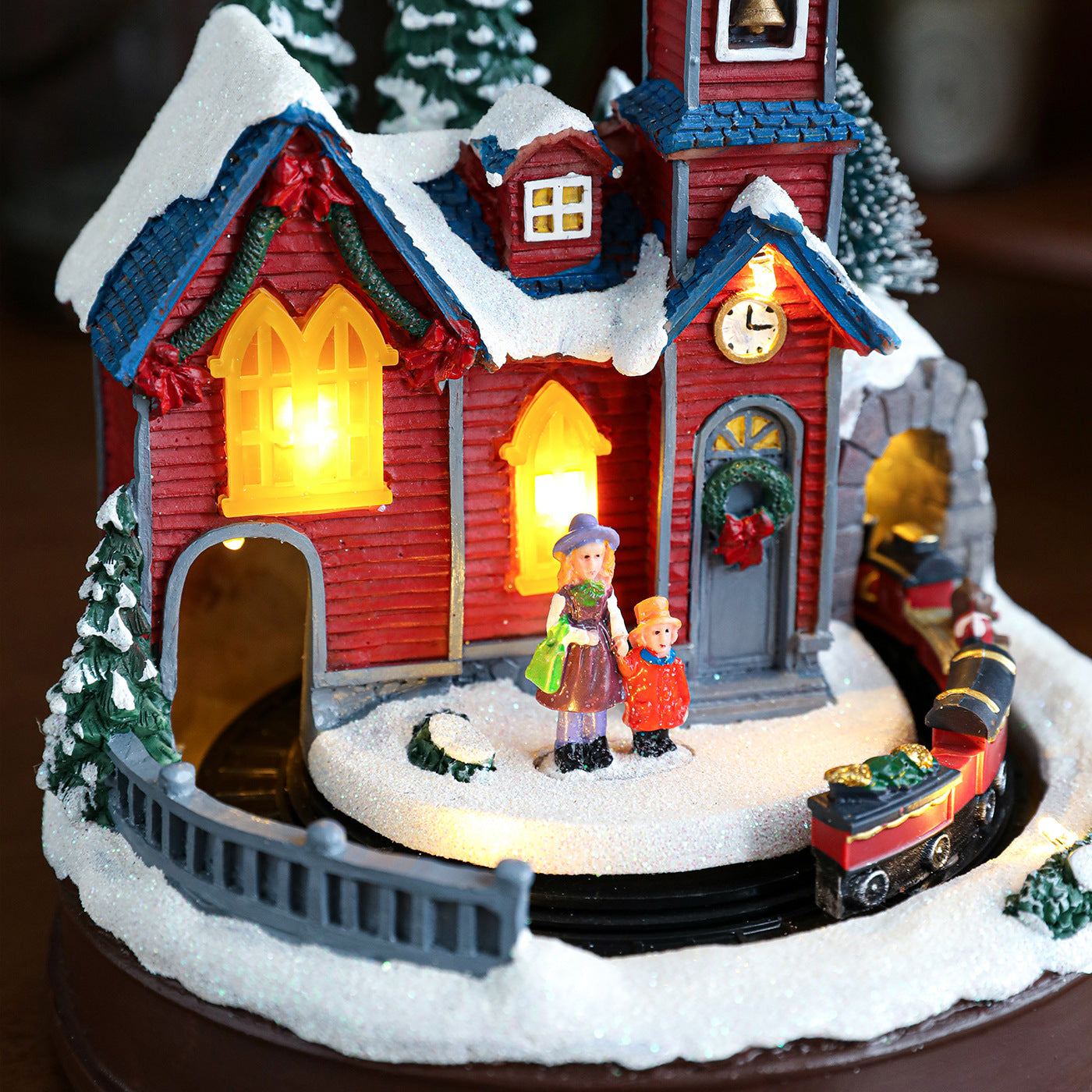 Battery Powered Christmas Village with Rotating Train