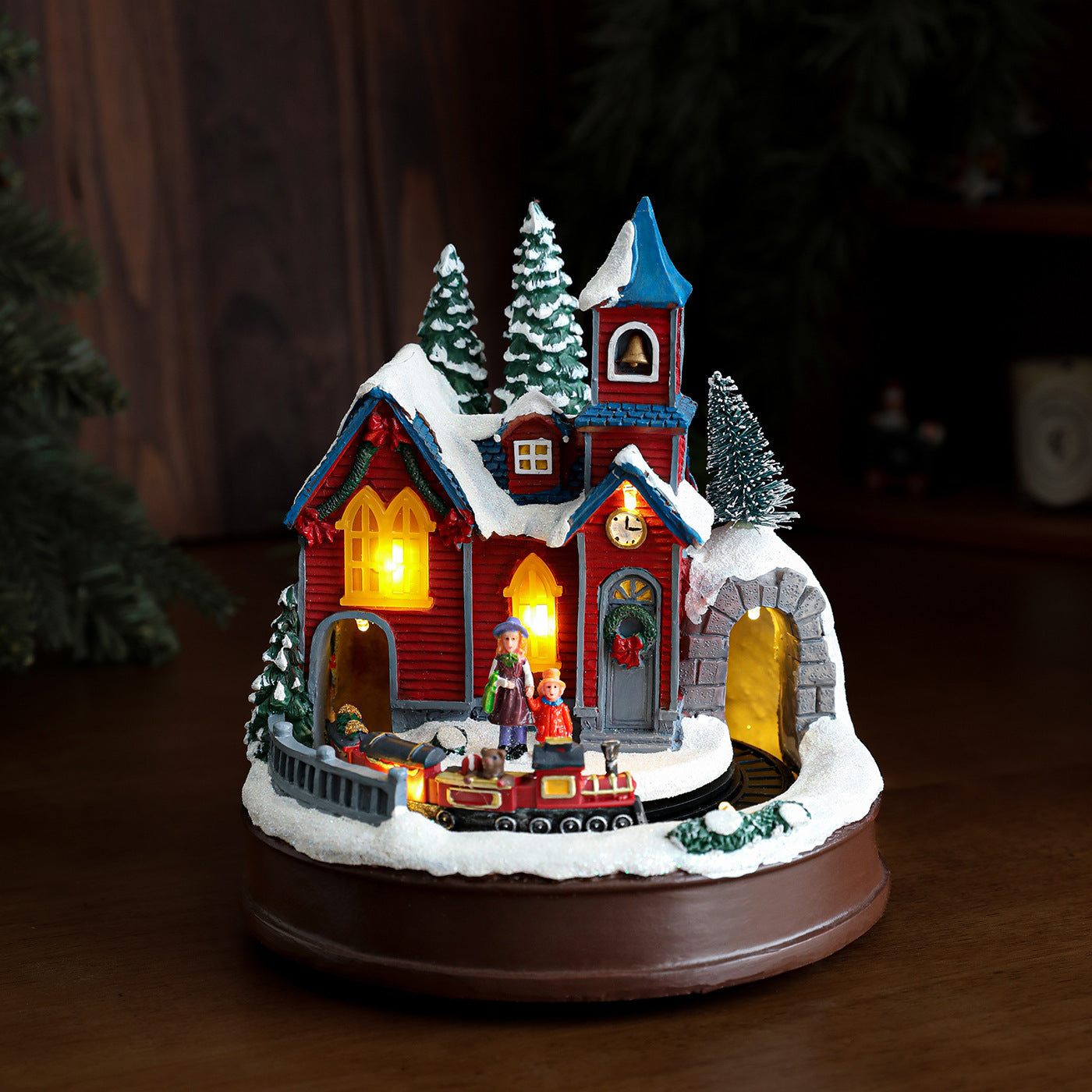 Battery Powered Christmas Village with Rotating Train