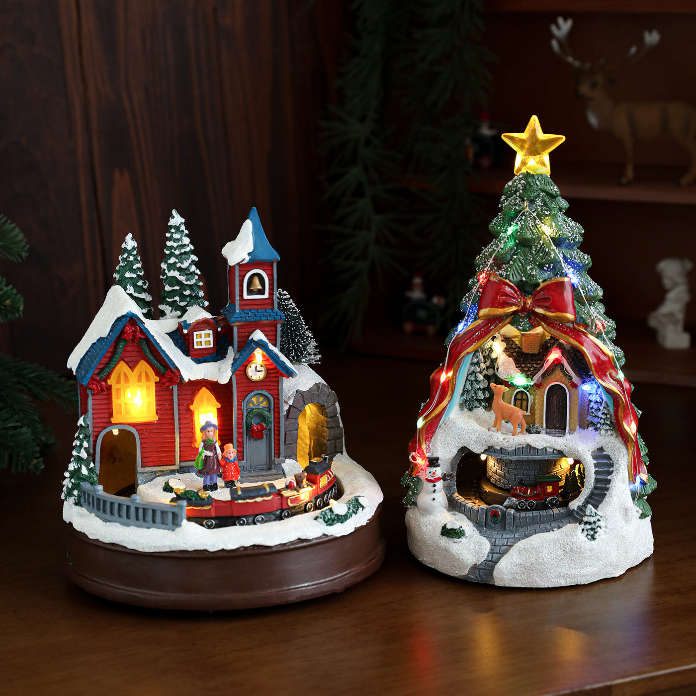 Battery Powered Christmas Village with Rotating Train