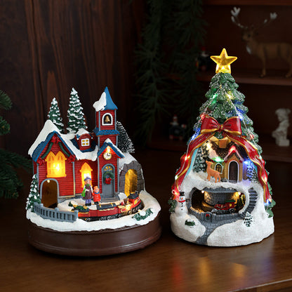 Battery Powered Christmas Village with Rotating Train